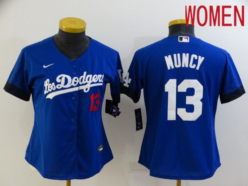 Cheap Women Los Angeles Dodgers 13 Muncy Blue City Edition Nike 2021 MLB Jersey